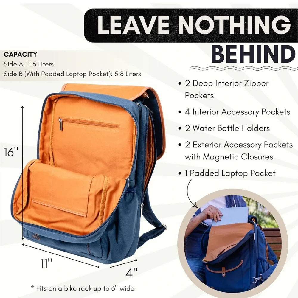 Rear Bike Backpack Laptop (Blue) Convertible Double Pannier for Bicycles